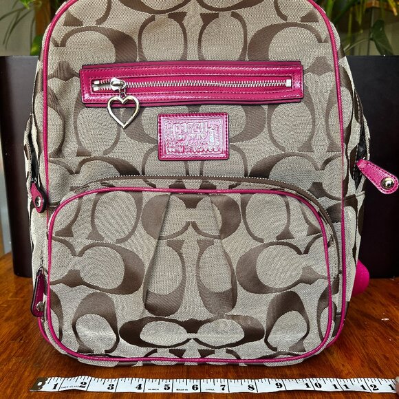 Coach Pink Leather and Brown Canvas Monogram Backpack - Picture 9 of 12